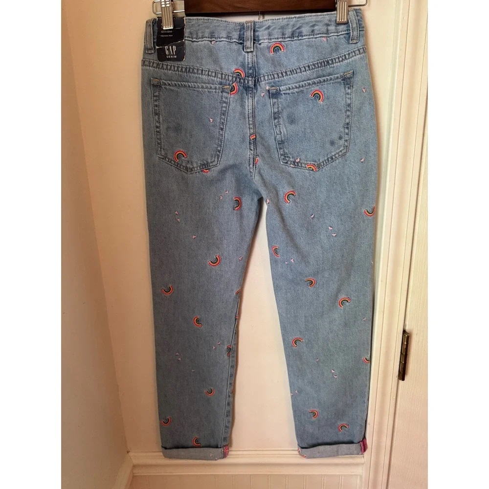 Gap Kids Girls Light Wash Rainbow Embroidered Girlfriend Jeans Size 12 Regular